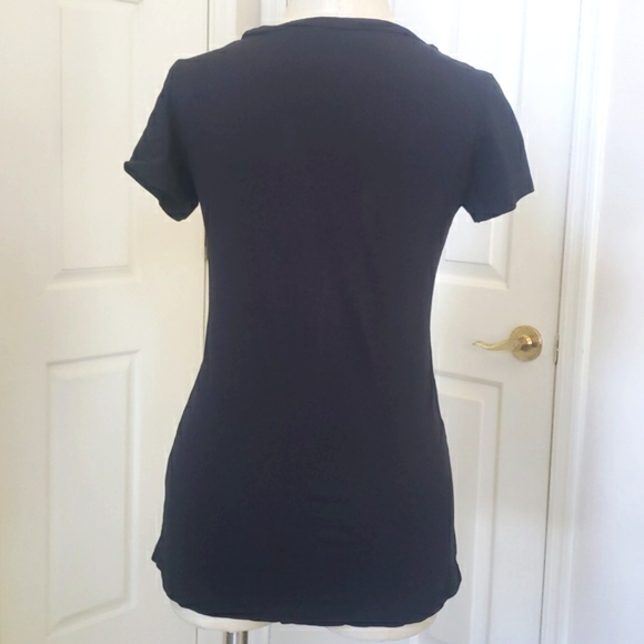 GARNET HILL Scoop Neck Top Short Sleeve Black Jewel Stone Embellished - Picture 4 of 8